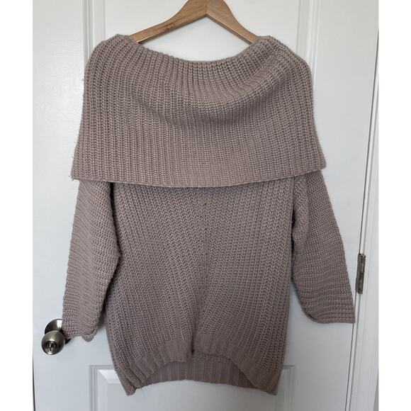 Umgee Women’s Taupe Chunky Thick Foldover Off the Shoulder Knit Sweater Sz Small - Picture 6 of 6